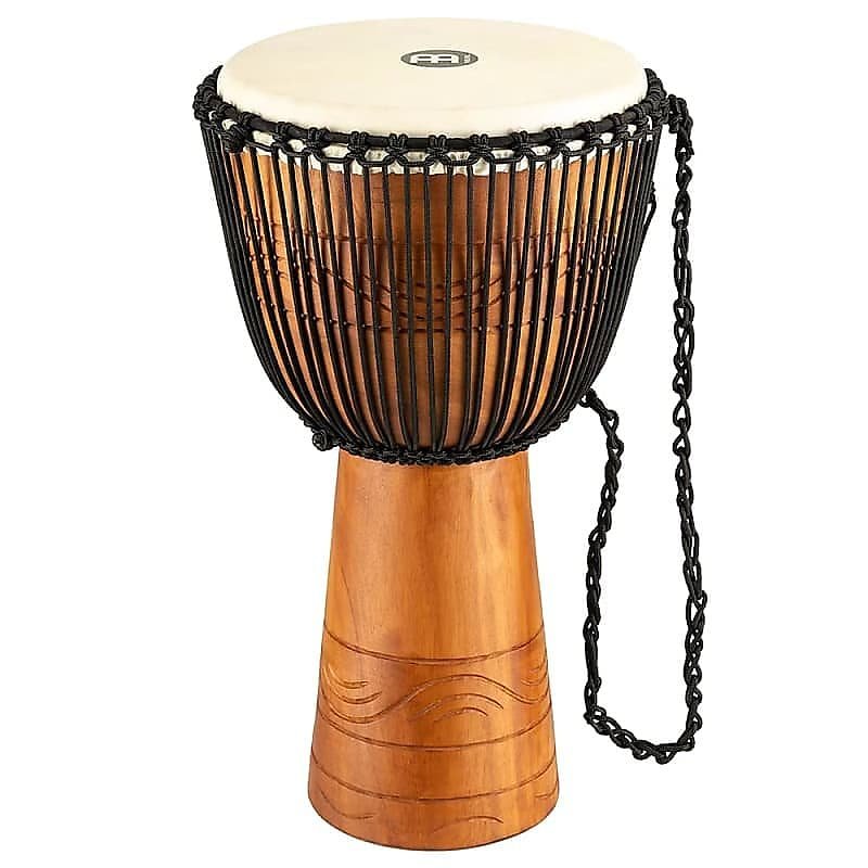Meinl ADJ2-XL+Bag Djembe original de estilo africano de 13" con afinación en cuerda de madera marrón y funda de transporte